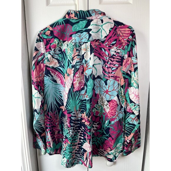 Talbots Women’s Button Up Shirt Hawaiian Colorful Floral Long Sleeve Cotton L - Picture 4 of 9